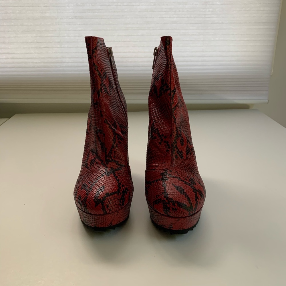 Sol Sana Red Leather Python Wedge Booties - image 4